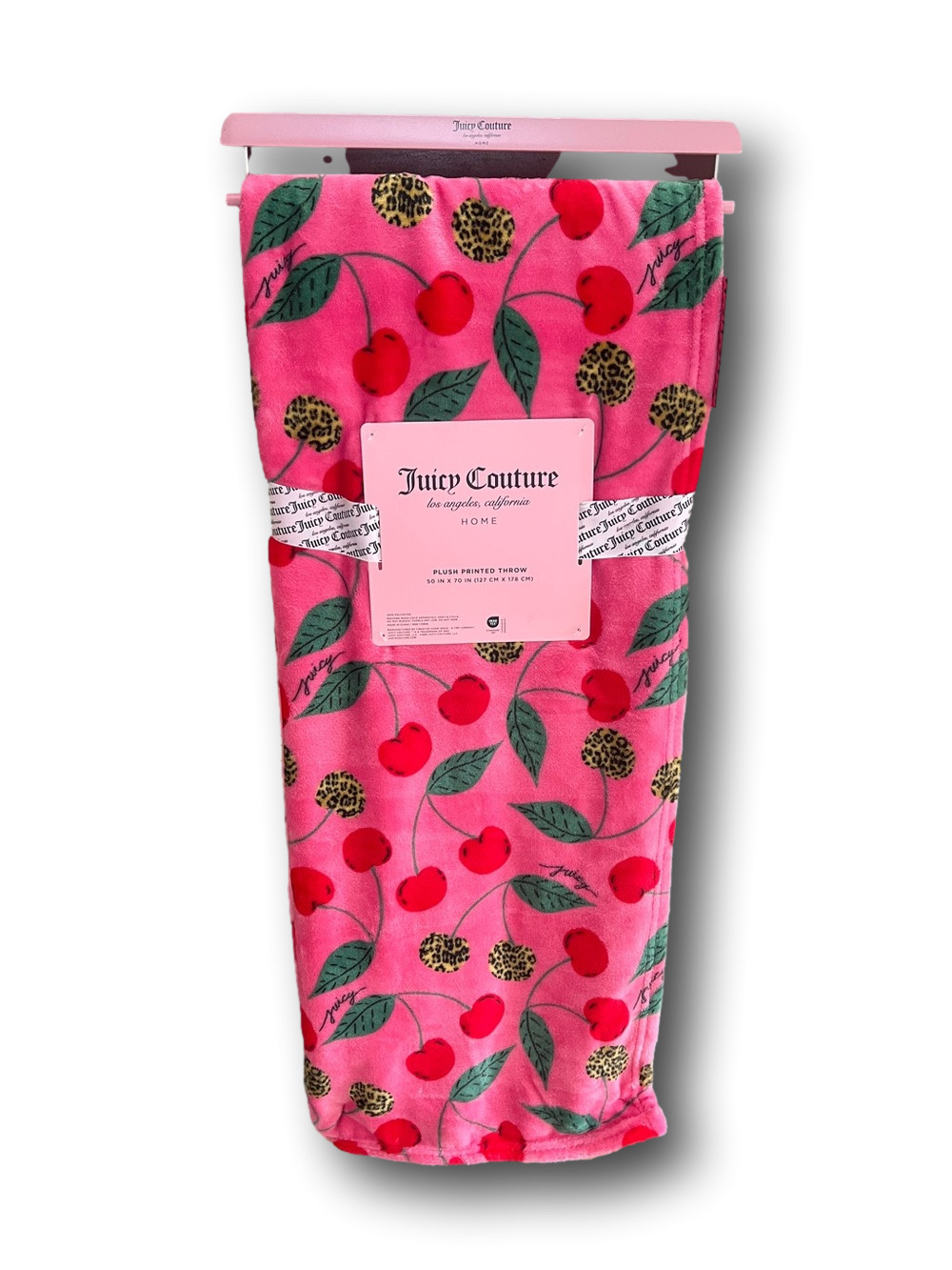 Juicy Couture Hot Pink Cherry & Leopard Plush Throw
